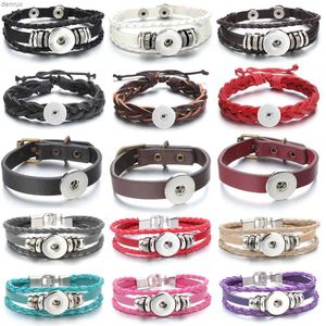 Andra armband Nya snäppknappar smycken handgjorda flätade läder snap armband armband passar 18mm snap -knapp diy ingefära charm armbandl240415