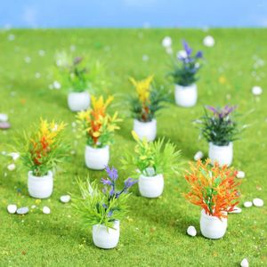 Decorative Figurines 9pc Colorful Miniature Flower Pots 5cm Resin Potted Plant Model DIY Fairy Garden Dollhouse Building Park Railway