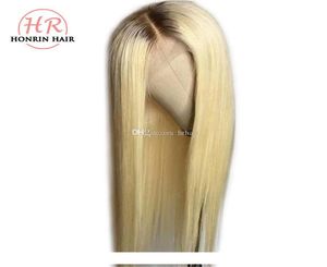 Honrin Hair Blonde Ombre T4 613 Lace Front Wig Brown Hair Roots حريري مستقيم البرازيلي البرازيلي البشري