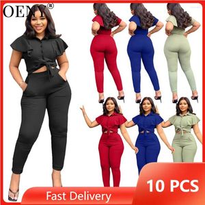 Women's Two Piece Pants 10 Sets Wholesale Y2k Sexy Pant Women 2024 Lapel Cardigan Sports Suit With Lotus Sleeves Collection High Street