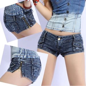 Sexig sido -dragkedja denim shorts mager låg midja mini jeans med fickor nattklubb sommaren 240415