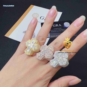Wholesale Price Factory Direct Sale Fine Hip Hop Jewelry 18K Gold Plated Silver Moissanite Cross Ring