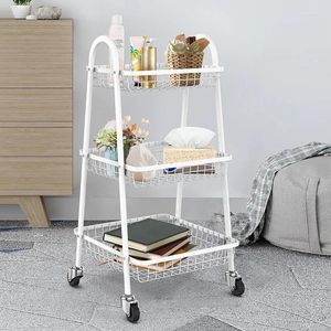 Kitchen Storage Multi-Purpose 3 Tiers Shelf Bathroom Rack Large Basket Rolling Organizer Cart With Brake