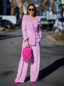 Pantaloni da donna a due pezzi eleganti blazer viola da donna in abiti 2 pezzi da un bottone smoking balle