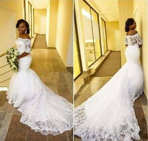 2017 Tulle Lace Black Girl South Africa فساتين الزفاف حورية البحر الزفاف على الطراز العربي القطار في Vestidos de Novia Robe de Mariage BR1230221