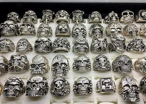 Men039s Fashion 50pcs Lots Top Mix Style Big Size Skull Carved Biker Silver Plated Rings jewelry Skeleton Ring8200877
