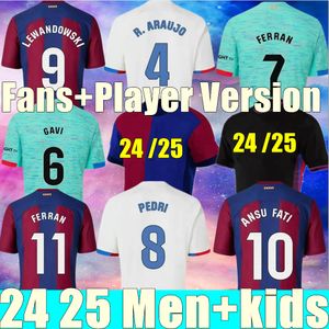 New 24 25ホームアウェイファンプレーヤーPedri Lewandowski Gavi 2023 2024 FC Balde Ferran Raphinha Barca Dest Shirt Men Barca Men Barca Kit Kids EquipmentsNew