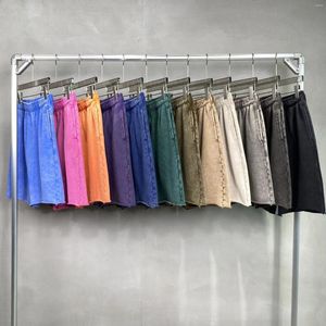 Shorts masculinos com peso de joelho lavado com peso pesado Man Solid Color Color Elastic Crawstring Wasit Vintage solto