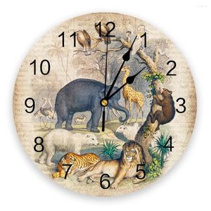 Wall Clocks Wild Animal Vintage Elephant Lion Tiger Kitchen Desktop Digital Clock Non-ticking Creative Childrens Room Watch