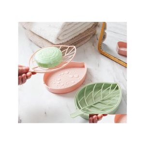 Soap Dishes Leaf Shape Holder Non Slip Box Toilet Shower Tray Draining Rack Bathroom Gadgets Dish Drop Delivery Home Garden Bath Acce Otp1Y