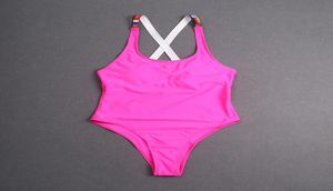 Swimsuit Bikini Set Women Embroidery Letter Pink Onepiece Swimwear Push Up Padded Bathing Suits Sexy5650898