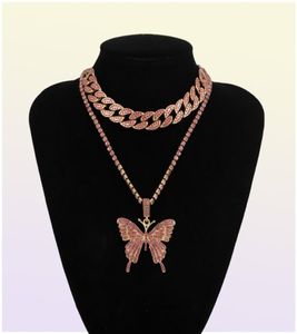 Kubansk kedja Big 3D Butterfly Fashion Designer Luxury Diamonds Statement Pendant Choker Necklace For Woman Girls Hip Hop Jewelry3146179