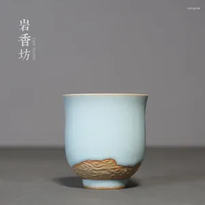 Coppe Saucers Ru Kiln Relief Xiangyun Piccolo set da tè set per la casa Master ceramica Glassa pressata 100ml