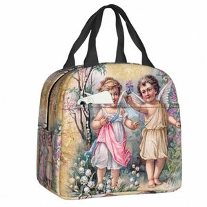 Angelo vittoriano Vintage Rose Lunch Box Coolier Cooler Food Termal Bag del pranzo isolato Scuola Bambini Studente Picnic Tote Borse M9ug#