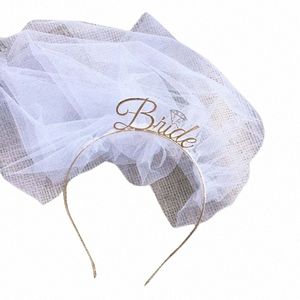 Bridal Veil Stirnband Bachelorette Party Braut Hochzeit Schleier kurzer Braut Stirnband Kronen Hochzeit Tiaras für Braut B9PB#