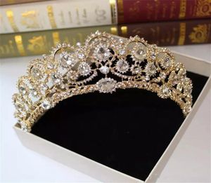 Erstaunliche goldene Hochzeit Brautkronen -Königin Kristalle Royal Crystal Wedding Crowns Stein Stirnband Hair Spliver Masquerade Geburtstagsfeier 9067681