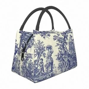 Toile de Jouy Blue Portable Lunch Box Французский темно -синий тепло -кулер для еды с изолированным обедом офис Pinic Ctainer U7m3#