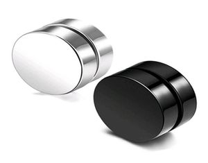 Punk Fake Mens Stud Earrings Black Silver Stainless Steel Magnet Round Ear Clip for Men Women Mix size 6mm 10mm 12mm3693320