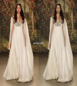 Empire Waist 2019 Maternity Beach Long Wedding Dresses Scoop Neck Beaded Crystal Chiffon Plus Size Long Boho Bridal Gowns Jenny Pa2112657
