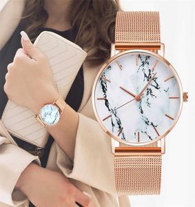 أزياء Rose Gold Mesh Band الإبداع الرخام الإناث Watch Wather Women Wathes Quartz Happts Relogio Feminino Drop 2201135845440