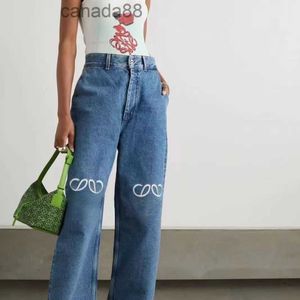 Designers Women Fashion Luxury Loeewewe Jeans Womens Jeans Threaded Hollowed Out Letter Graphic Denim Pants Casual Long Straight Denim Fashion Embroider 4626