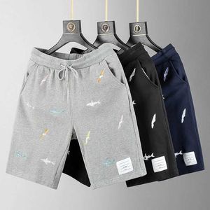 Nebel Trendy Hai Stickerei reine Baumwollschleife Sport Jugendwache Split Lose Shorts Herren und Frauenpaarstil