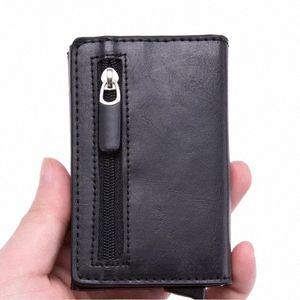 2023 Novo portador de cartão de identificação anti -RFID Case masculino de couro carteira de metal masculino bolsa feminina mini carboidrato de cartão de crédito com zíper p2mj#