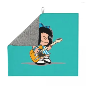 Table Mats Mafalda Playing Her Guitar Dish For Kitchen Fast Dry Super Absorbent Quino Kawaii Cartoon Microfiber Dishes Drainer Pad