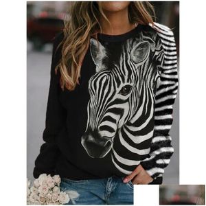 Moletons femininos moletons zebra capuz 3d impressão feminina de moda casual redonda de mangas compridas tops de tampa de tamanho grande Deliv Dhhvn