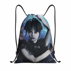 Custom quarta -feira addams comédia de terror tv drawstring backpack bolsas homens mulheres ginásio leves sackpack sacos para viajar 07me#