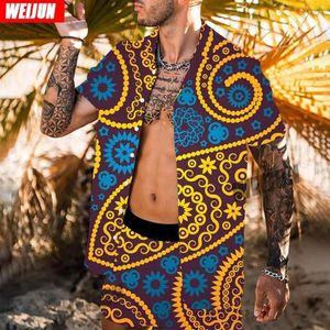 Herrspårar Summer Casual Short Sleeve Shirt Set 3D Digital Printed Hawaiian Beach Fashion Suit