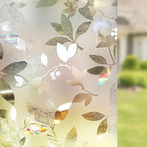 Fönsterklistermärken typ 3D statisk klamring halvtransparent träd lämnar dekorativ integritet etsad glasfilm clearance försäljning 29x300 cm