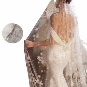 Welda ślubna z perłami kwiatowa zasłona ślubna LG FRS Właska Znakomite kryształy jedna warstwowa biała katedra dla panny młodej 350 cm P326#