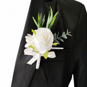 Boutniere Wedding Men Accories White Calla Lily Roses artificiale frs butthole decorati ospiti matrimoniali per le spille h39d#