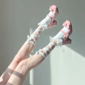 Сексуальные носки японские кружевные ремешки для завязывания ног ноги JK Женщины хлопковые сексуальные чулки