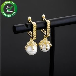 Stud Ohrringe Fashion Hip Hop Schmuck Herren Diamant Ohrring Out Square Dragon Claw Perle Ohrringe Luxus Designer Accessoires5001480