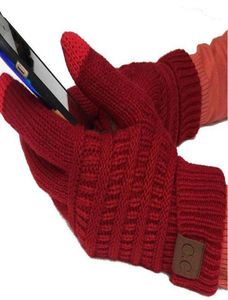 CC вязаные зимние перчатки с твердым цветом одностороннего экранного экрана Gloves Зимой CC вязаный сенсорный экран Смарт -мобильный телефон Five Fingers Glove9214605