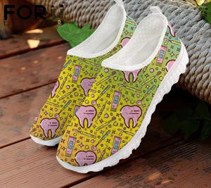 Scarpe casual Forudesigns Cartoon Dente Modello di cura della cura per donne Slip-On Flat Women Leisure Air Mesh Sneaker Shoe 2024