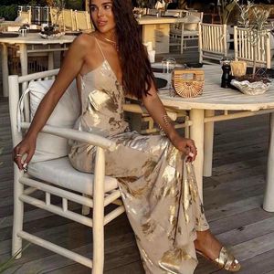 Casual Dresses Women's Dress Summer Vintage Golden For Women 2024 Fashion Sexy V Neck Sleeveless Female Party Evening Clothing