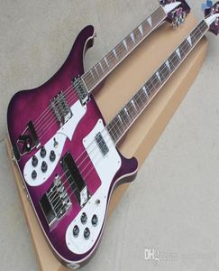 Purple Double Neck 12 String 4 String Electric Guitar con cintura bianca Legatura bianca Servizio personalizzato di alta qualità8149027