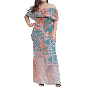 Partykleider Polynesien Samoa von der Schulter Korsett sexy Kleid Sommerdruck Frauen kurzärmel langer Rock