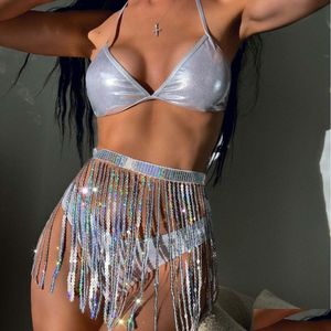 Swim Wear European And American Bikini Glitter Tassel Skirt Party Costume Split Swimsuit Three-Point Laser Drop Delivery Sports Outdoo Otj26