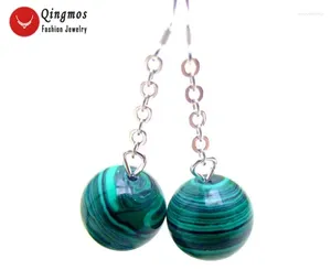 Dangle Earrings Qingmos Natural Agates For Women With 14mm Round Dark Green Stripe Hook Fine Jewelry Ear334