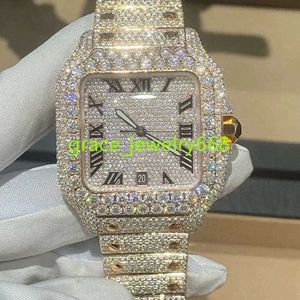 Homens personalizados Mulheres de luxo de luxo de luxo Full Diamond Watch VVS Moissanite Hip Hop Iced Out aço inoxidável relógios mecânicos