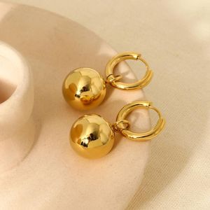 Brincos dangle 16k Gold Ball de arco conversível de aro de aro inoxidável para mulheres jóias à prova d'água