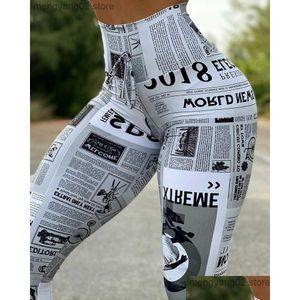 Calça feminina capris 2023 treping de verão leggings preto branco high street letra impressão streetwear legging fitness women sexy dhwb2