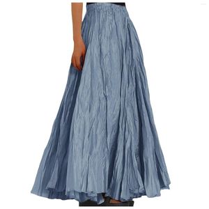 Skirts Womens A-Line Long Summer Soild Loose Flowy Beach Skirt Fashion Casual High Waist Ladies Maxi Faldas Mujer