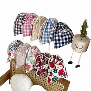 Multifunctial Cott Plaid förvaringsväska för kvinnor Portable Finish Storage Pouch Cute Makeup Bag Candy Organizer R4KR#