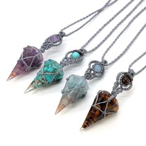Pendant Necklaces Crystal Resin Braided Necklace For Women Girls Natural Stone Quartz Agate Handmade Thread Rope Wrapped Macrame Chain