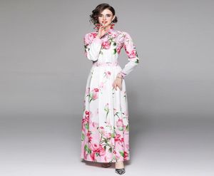 Autumn Winter Women Designer Maxi Dress 2021 Moda Turn Down Collar Resort Retro Floral Pleated Dresses Party Office High Street9302046